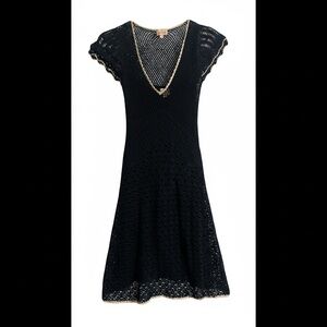 Whistles London Crochet Knit Dress Navy Beige Trim Size 1 (Small) Lined